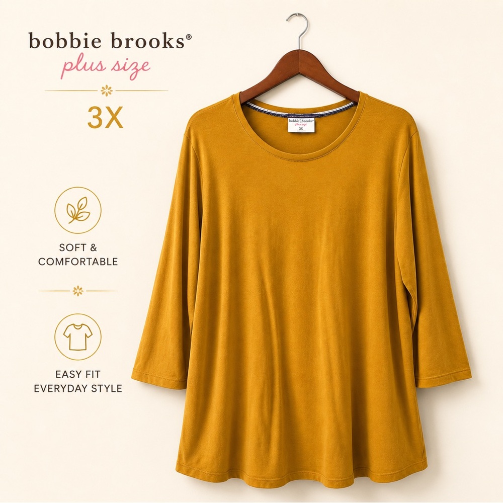 Bobbie Brooks Plus Size Mustard Long Sleeve Tee 3X
